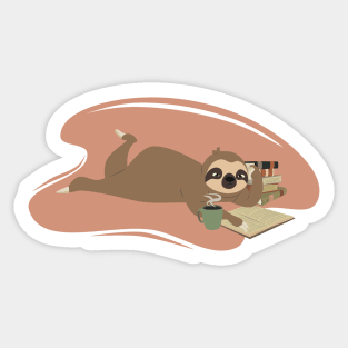 Sloth and books - Cute sloth reading Sticker